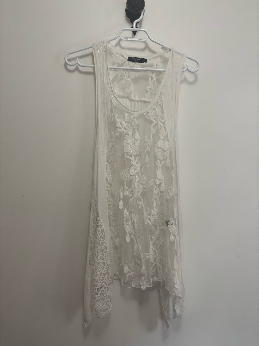 Papa Vancouver White Embroidered Sheer Women’s Top